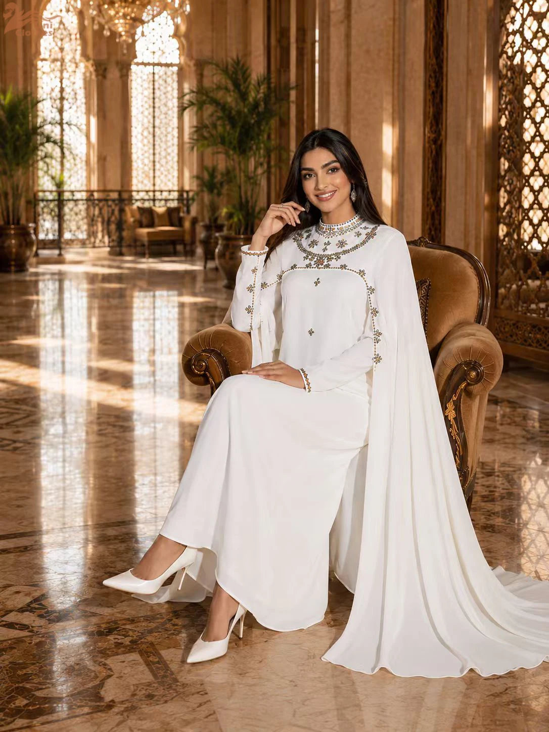 Zahraa Eid Mubarak Abaya Muslim Beading Women Long Maxi Dress Turkey Dubai Islam Party Evening Cape Ramadan Femme Jalabiya Robe