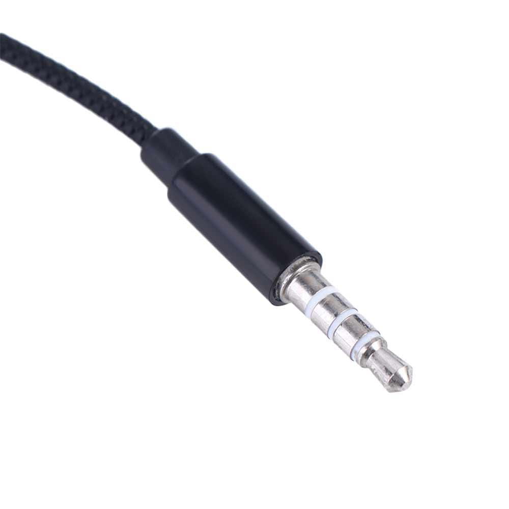 Câble audio tressé noir avec connecteur mâle 3,5 mm argenté et boîtier en plastique noir pour écouteurs à double dynamique, casque stéréo filaire 3,5 mm.