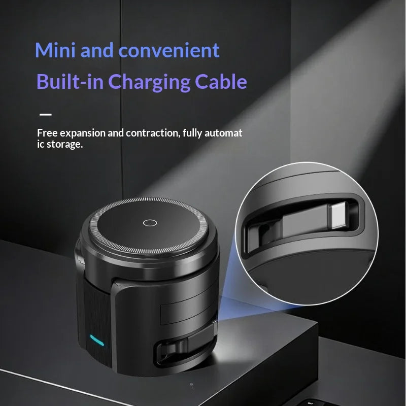 Foldable 3-in-1 Wireless Charger – Compact Travel Design, Charges Phone+Watch+AirPods, Type-C Input