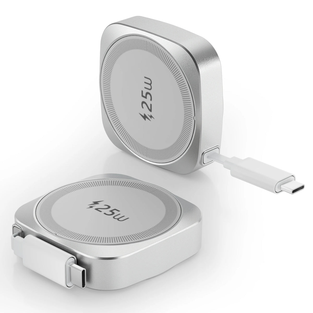 25W Wireless Charger with Retractable USB-C Cable Fast Qi2.2 Magnetic Charger for iPhone Airpods Portable Wireless Charging Pad
