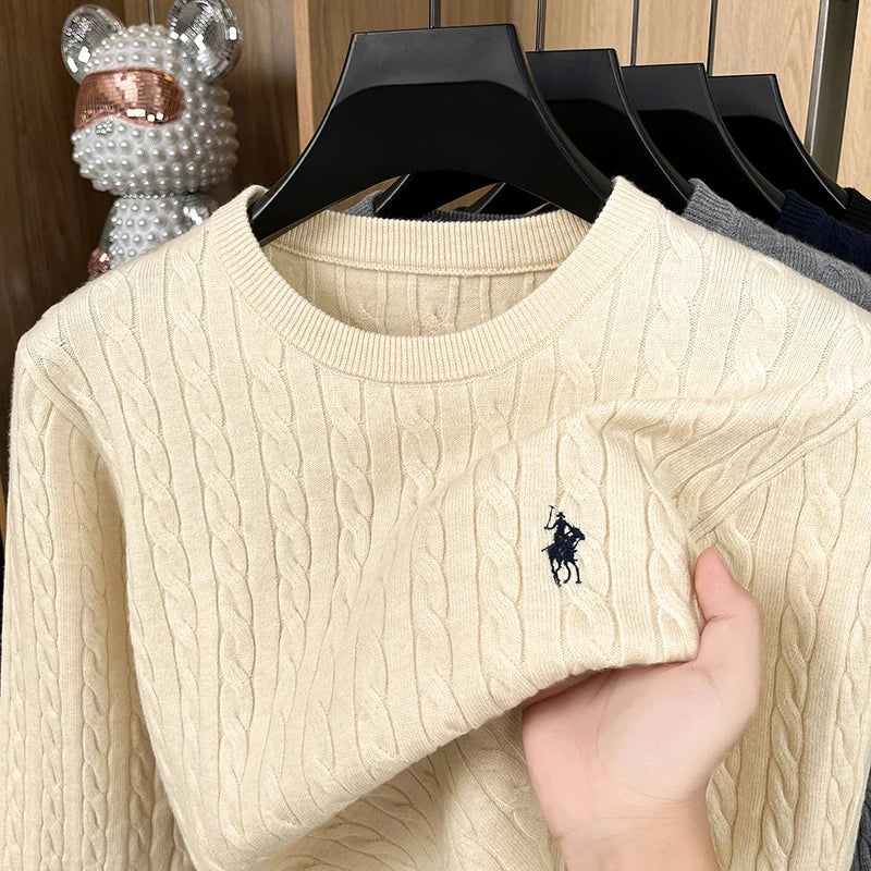 2026 New Men's Long Sleeved Knitted Sweater, Round Neck Jacquard Embroidered Pullover, Casual and Fashionable Men's Clothing Top