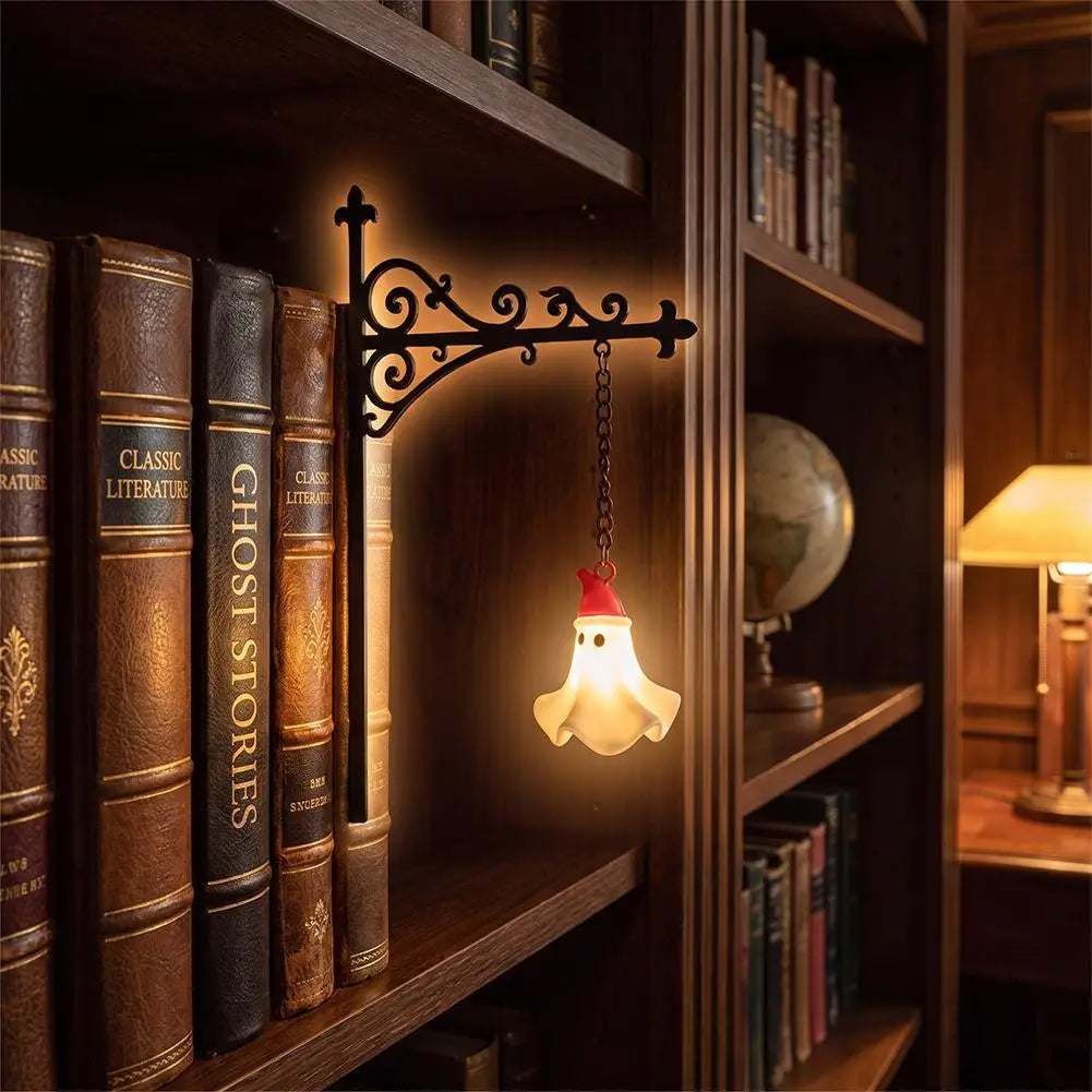 Ghost Bookshelf Lantern Vintage Hanging Mini Library Lamp Scrollwork Bracket Bookend Style Decor Light Warm Ornate Desk Lighting