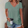 Women's Fashion Blouses Summer 2025 Ruffles Loose Hollow Out Tops Casual Solid Colors Wave V-Neck Short Sleeve White Shirts Lady