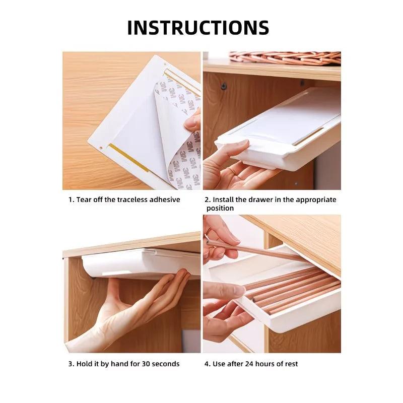 1 hidden under-desk storage box, sliding partition storage box, for home and school desktop storage and organization