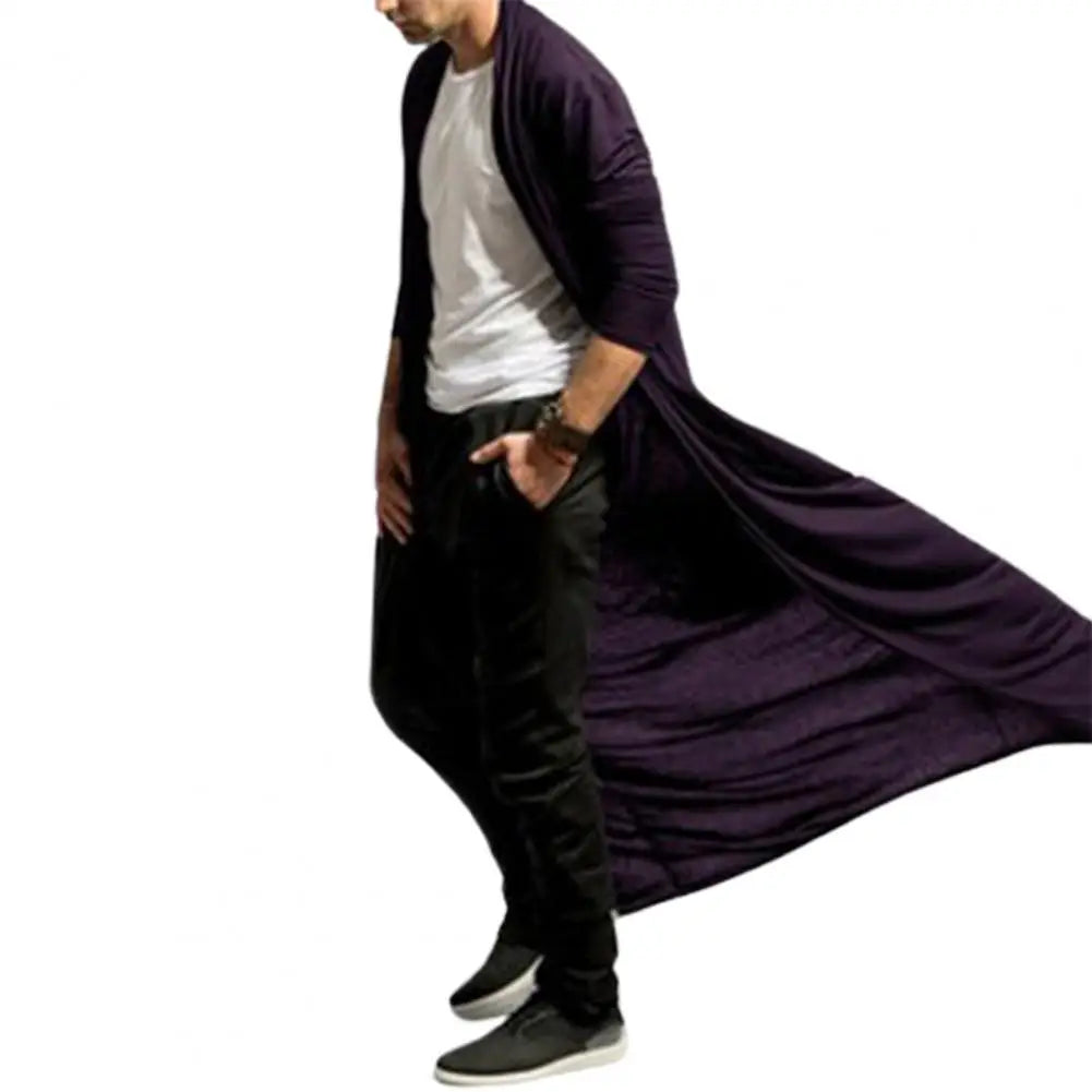 Mens Long Trench Coat Solid Color Long Windbreaker Coat Solid Color Open Front Ankle-Length Men Jacket Cardigan Autumn Outerwear