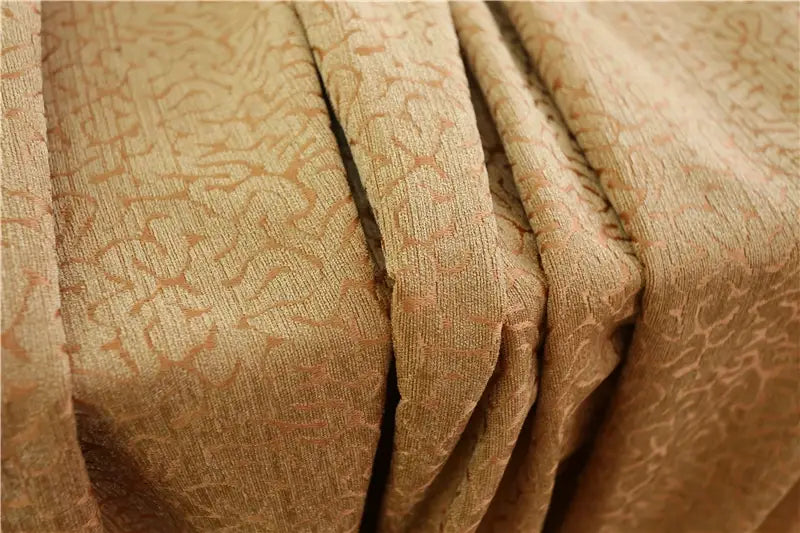 beige embroidered living room curtains for french window featuring a subtle woven floral pattern in a slightly darker beige hue.