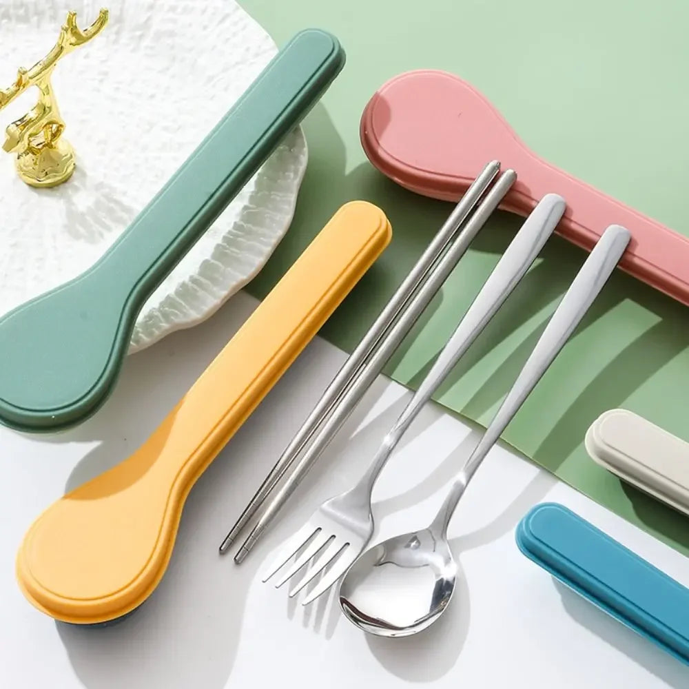 1set Cutlery Set with Storage Case Korean Style Portable Tableware Set Home School Kitchen Dinnerware Services Utensil Set Spoon