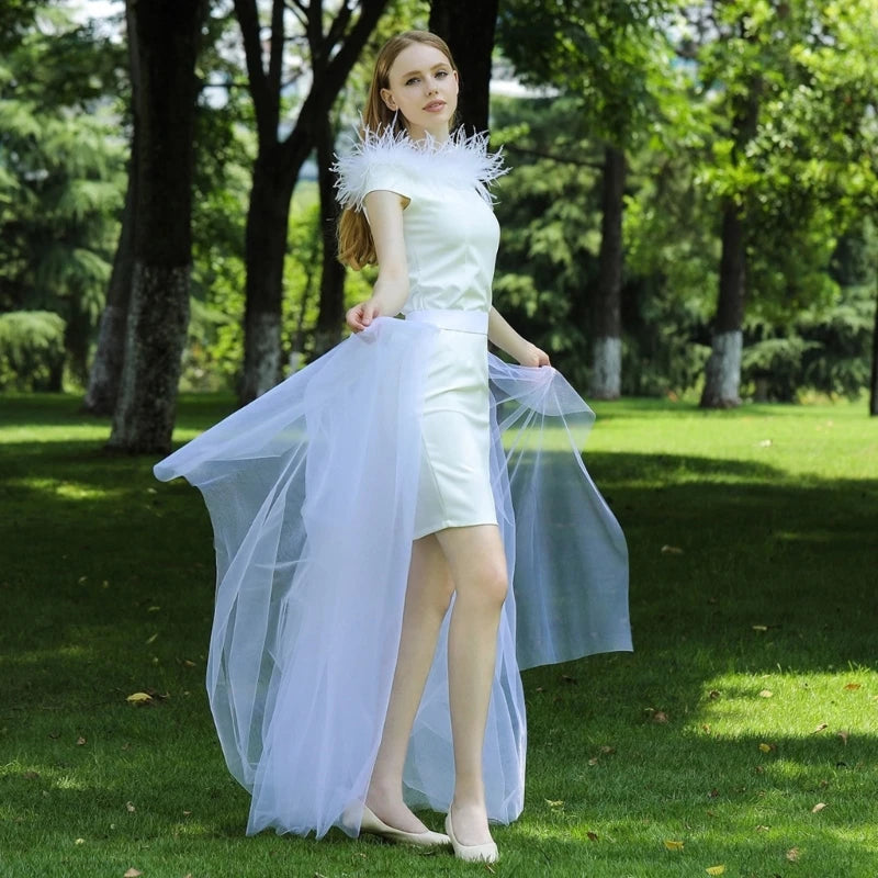 Women Tulle Tutu Long Skirts Wedding Party Cocktail Prom Bandage Mesh Maxi Skirt Bridal High Waist Detachable Overskirt Overlay