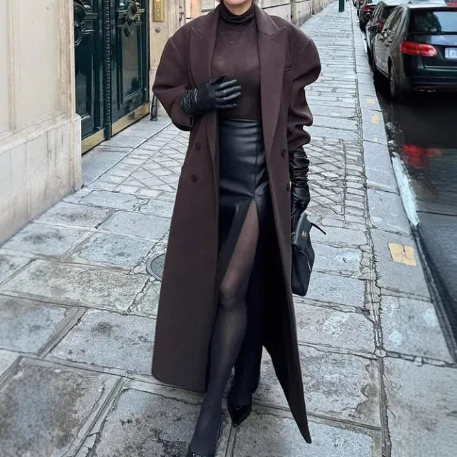 Women's Long Blazer Coat Notched Lapel Oversized Trench Style Fall Jacket Minimalist Outerwear 2025 New