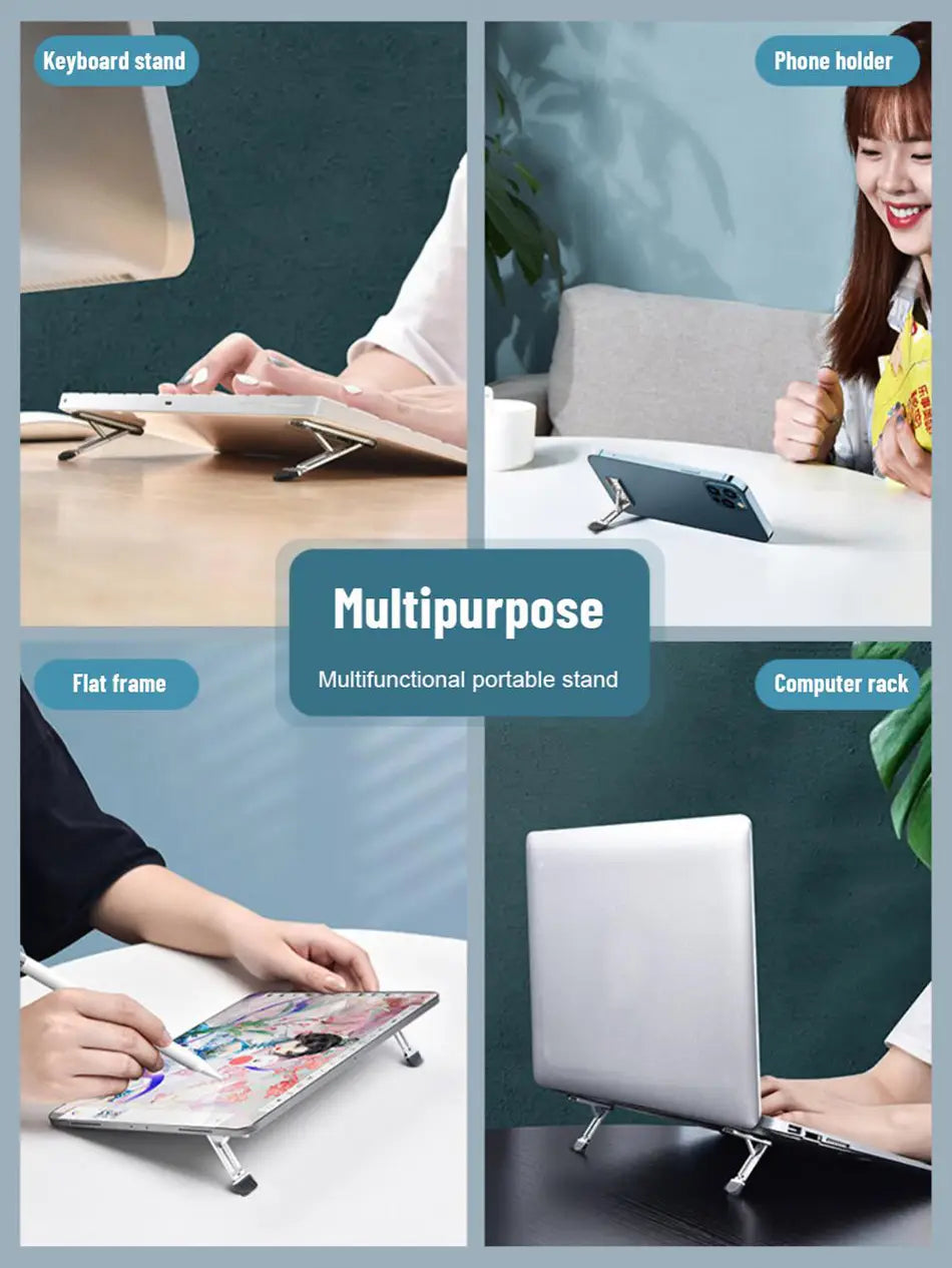 Silberner, metallischer Aluminiumlegierungs-Multifunktions-Laptopständer, tragbar, mit flachem Rahmendesign für Mobiltelefone und Laptops