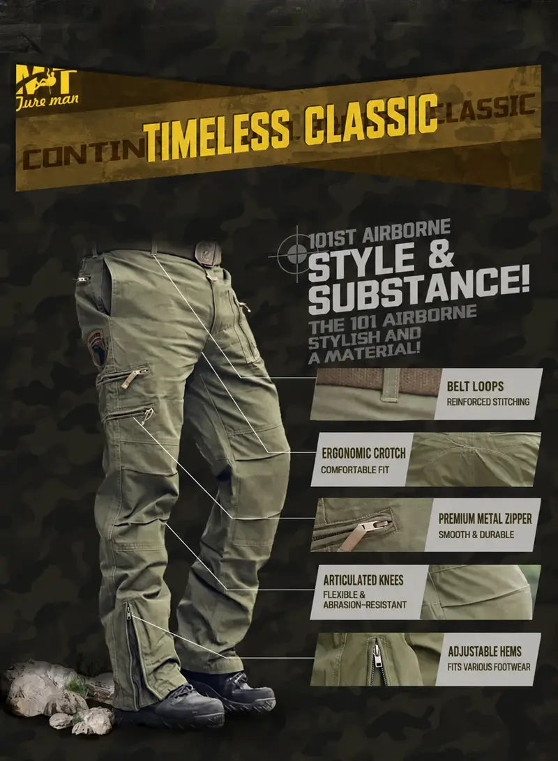 Olivgrüne Herren-Tactical-Cargo-Hosen aus Baumwolle mit Camo-Jogger-Optik mit verstärkter Steppnaht und vorgeformten Knien