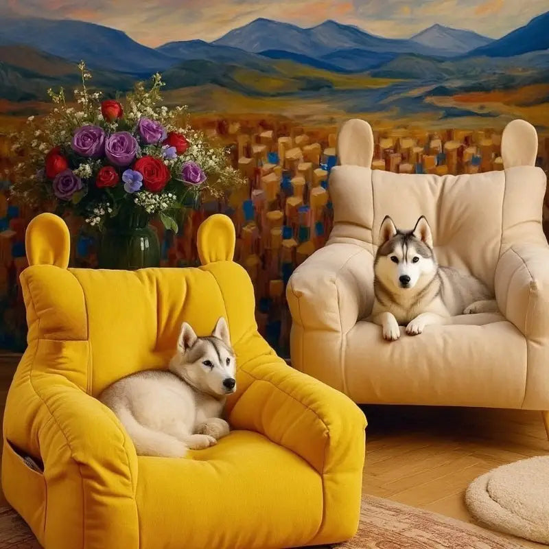 Yellow plush cat sofa bed with bear ear accents made in mainland China