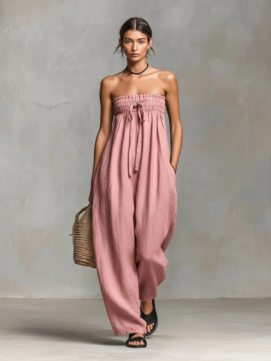Summer Women's Romper Sleeveless High-End Loose Straight Leg Pants Cross-Border Long Jumpsuit Female Fashionable One-Piece Suit