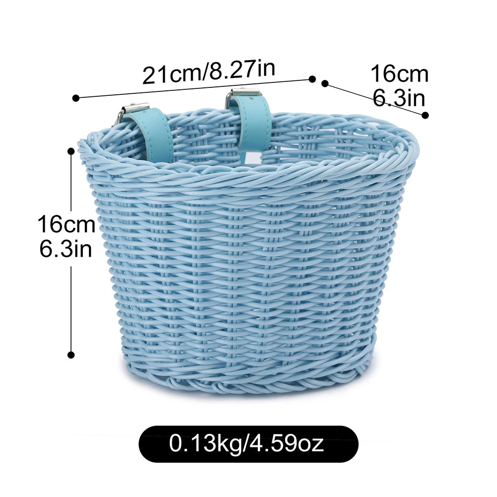 Kids Bicycle Basket+Bell+Tassel+Stickers Set Kids Front Handlebar Rattan Handwoven Bike Basket Cycling Accessories
