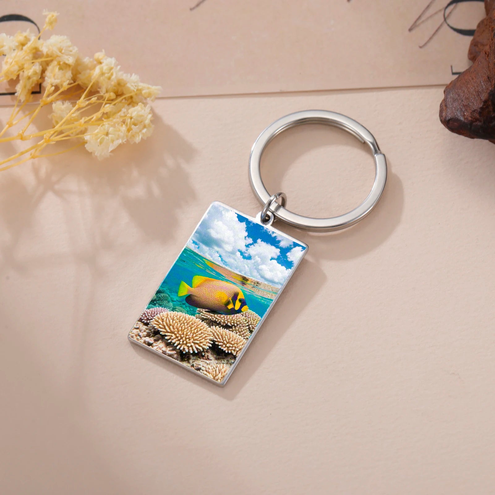 Personalized Photo Keychain Custom Rectangle Pendant Single Double Side Print Picture Key Ring Customized Family Party Gifts