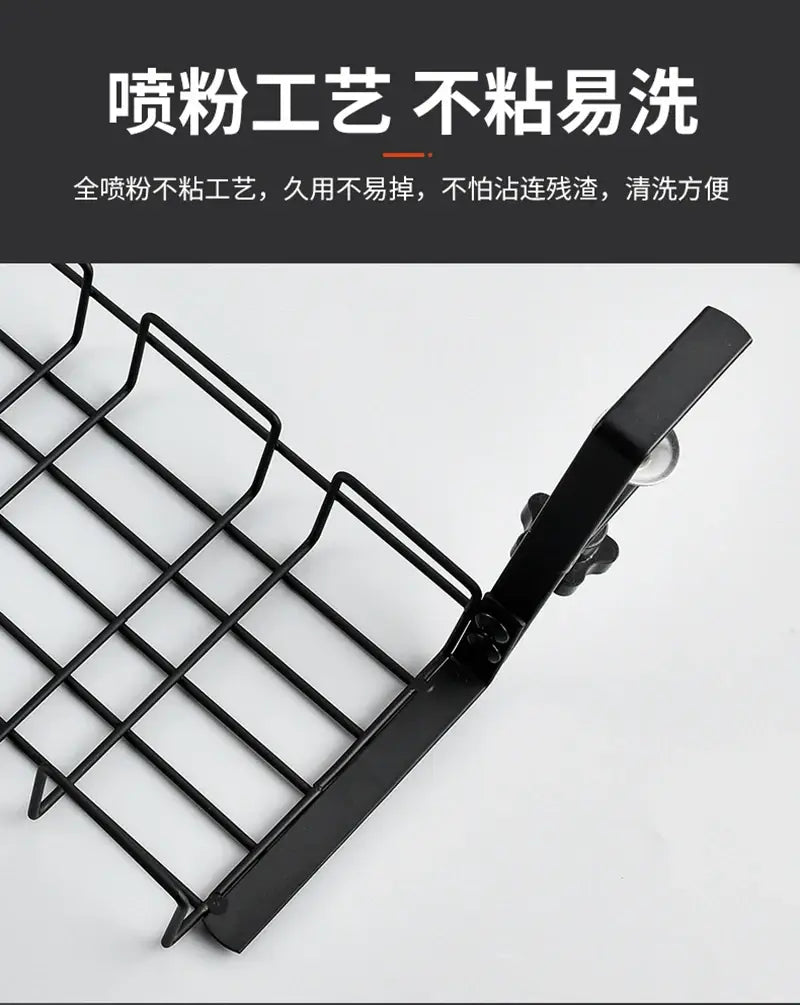 Under desk cable management tray metal wire storage rack in black with a sleek grid like design and sturdy clip mechanism for secure attachment.