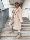 2026 Women's Winter Faux Wool Blends Warm Coat Single Breasted Outerwear Teddy Plush Overcoats Female Chic Streetwear Coats 5XL