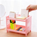 Office Desk Organizer, Double Layer Desktop Storage Rack for Stationery Supplies, Multifunctional Space Saving PP Material