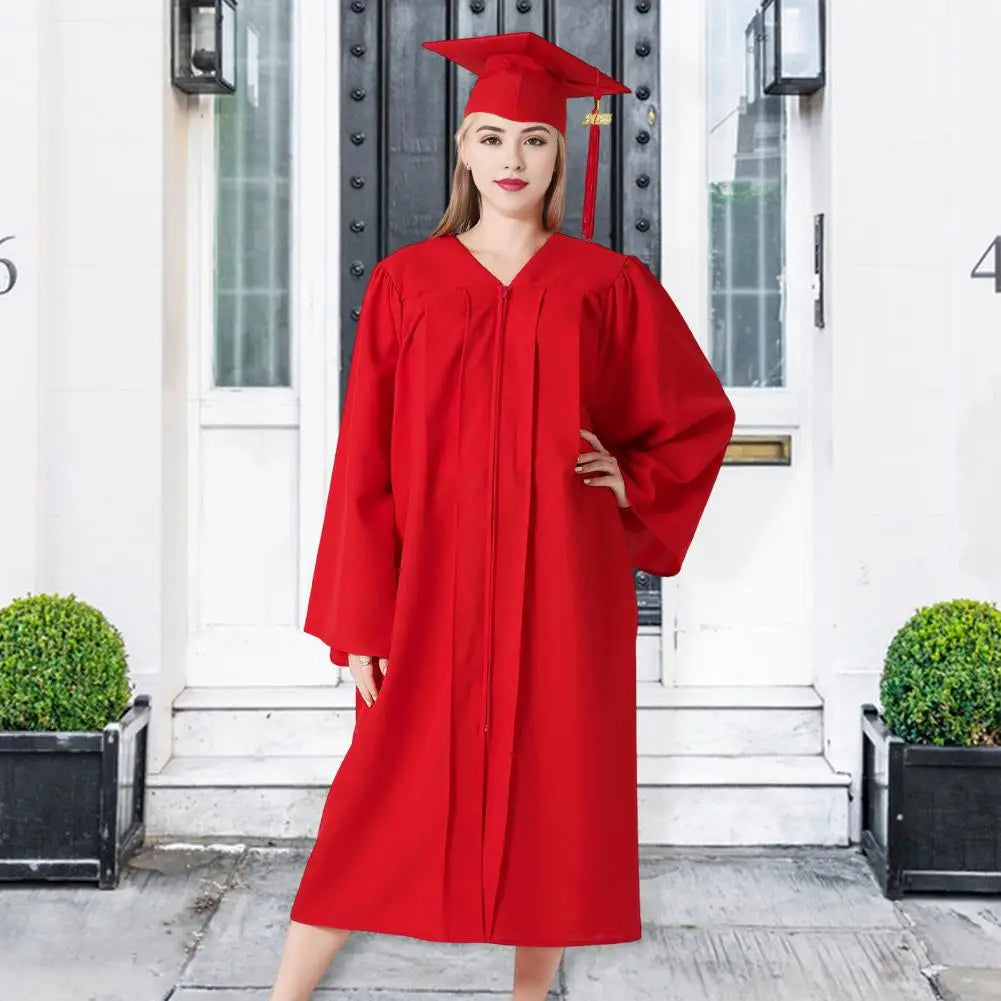 Graduation Outfit Arts Student Graduation Robe with V Neck Hat Bachelor Uniform for Doctor Graduation Party Knee Length Long