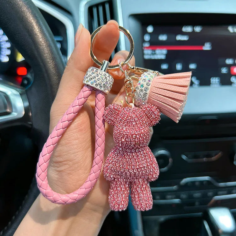 Personalized Diamond Studded Small Violent Bear Key Chain Cute Dynamic Rope Tassel Car Key Chain Exquisite Gift Pendant