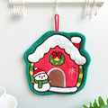 Christmas Decor Hanging Hand Towel House Snow Globe Design Soft Coral‑Fleece Absorbent Holiday Kitchen Towels Decor for Bathroom
