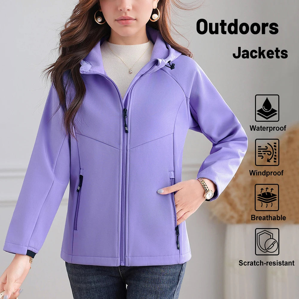 Women's waterproof fleece jacket windproof warm soft suitable for camping hiking trekking and mountain biking