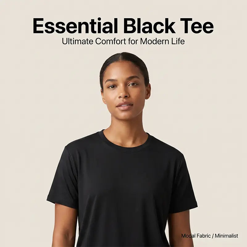 Essential black short sleeve women’s t-shirt made from modal fabric featuring a minimalist design perfect for Halloween dog graphic tees.