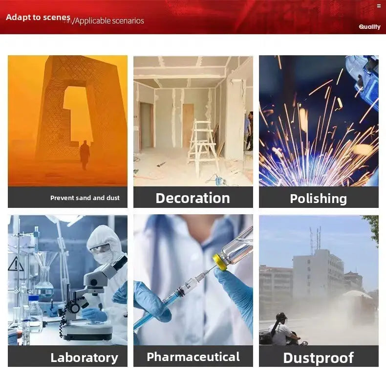 the image shows a red banner with white text reading adapt to scenes and applicable scenarios alongside the word uality on the right side for factory direct industrial noise reduction earmuffs promoting factory direct sales.