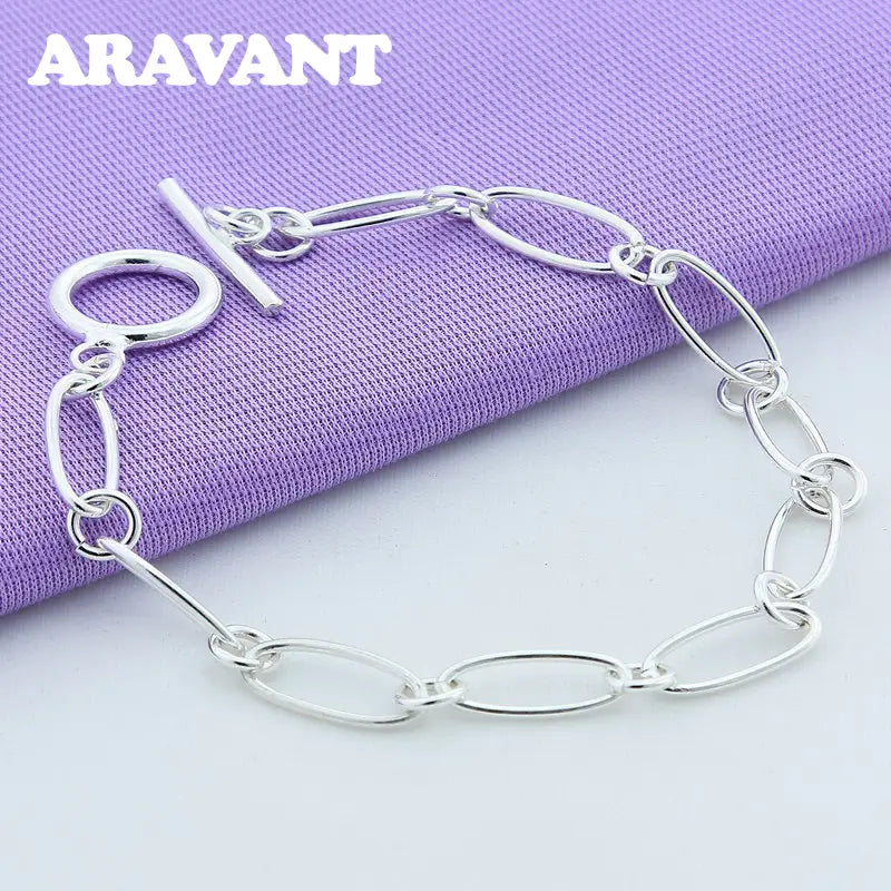 Silbernes Armband mit ovalen Gliedern und Karabinerverschluss in eleganter, moderner Gestaltung aus dem Schmuckset mit ovalen Gliedern aus 925er Silber