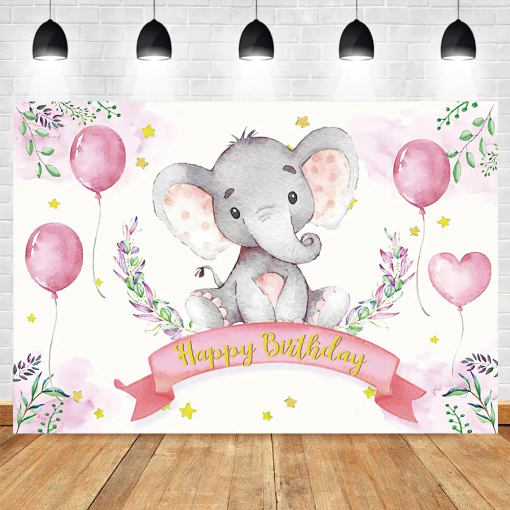 Elephant Baby Shower Photography Backdrop Blue Pink Boy Girl Gender Reveal Birthday Party Photo Deco Background Photocall Props