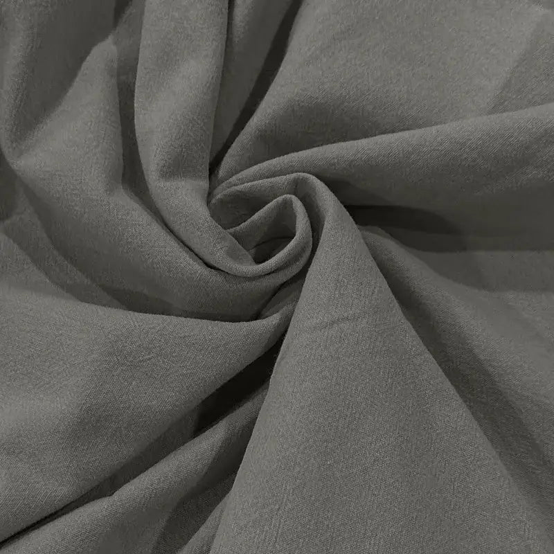 A soft medium gray cotton linen hooded henley shirt fabric with a subtle textured weave and gentle folds.