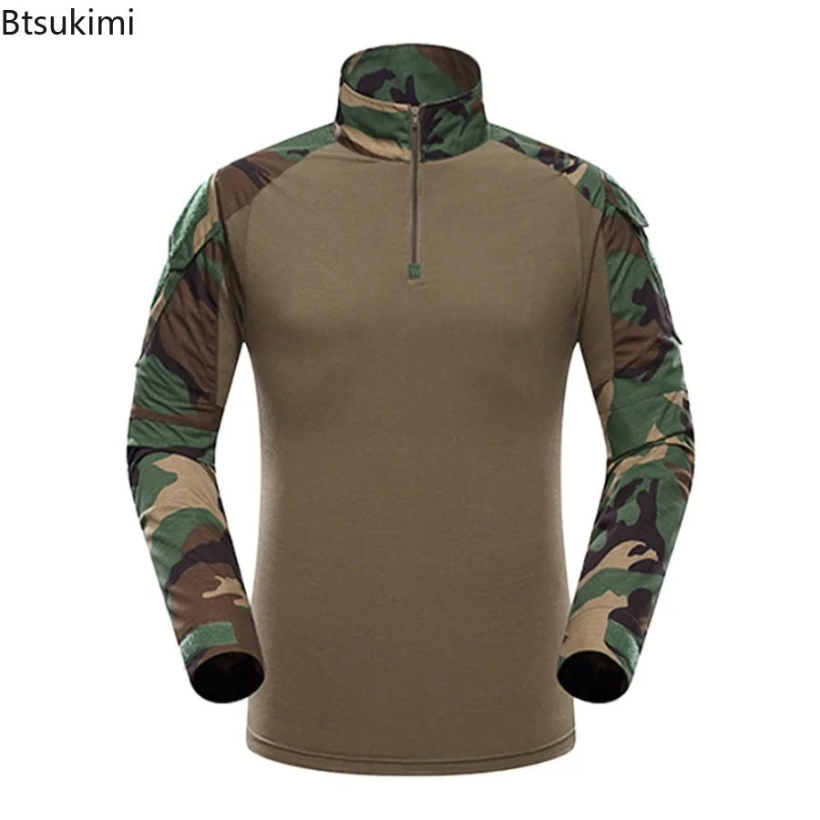 New Men's Outdoor Tactical Hiking T-Shirts Combat Military Army Camouflage Long Sleeve Hunting Climbing Comfort Sport Shirt Tops