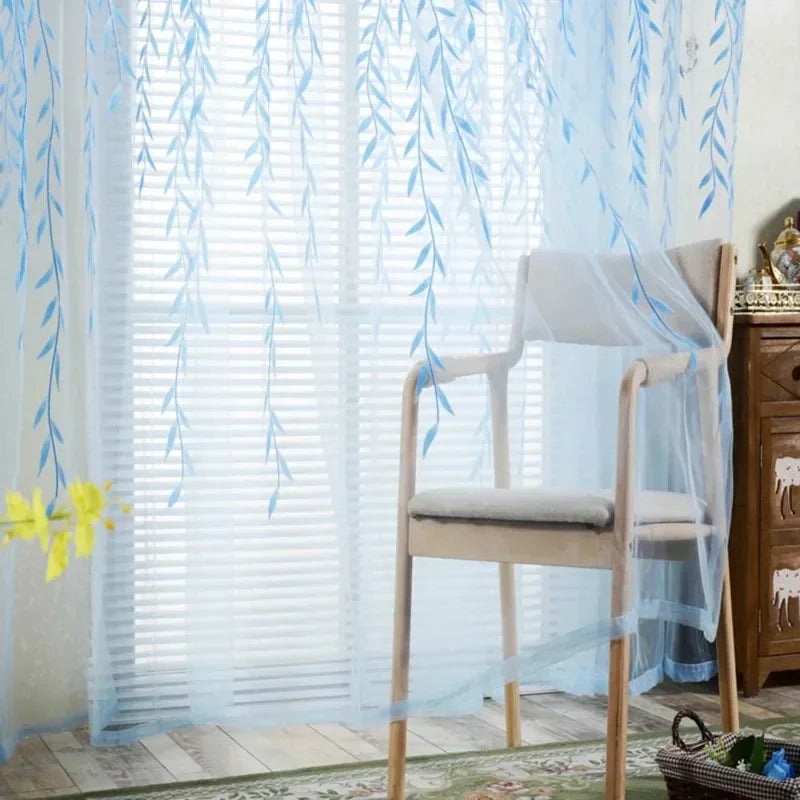 1 panel Elegant Modern Tulle Curtains for Living Room Bedroom Kitchen Green Leaf Sheer Curtains for Window Tulle Curtains Drapes