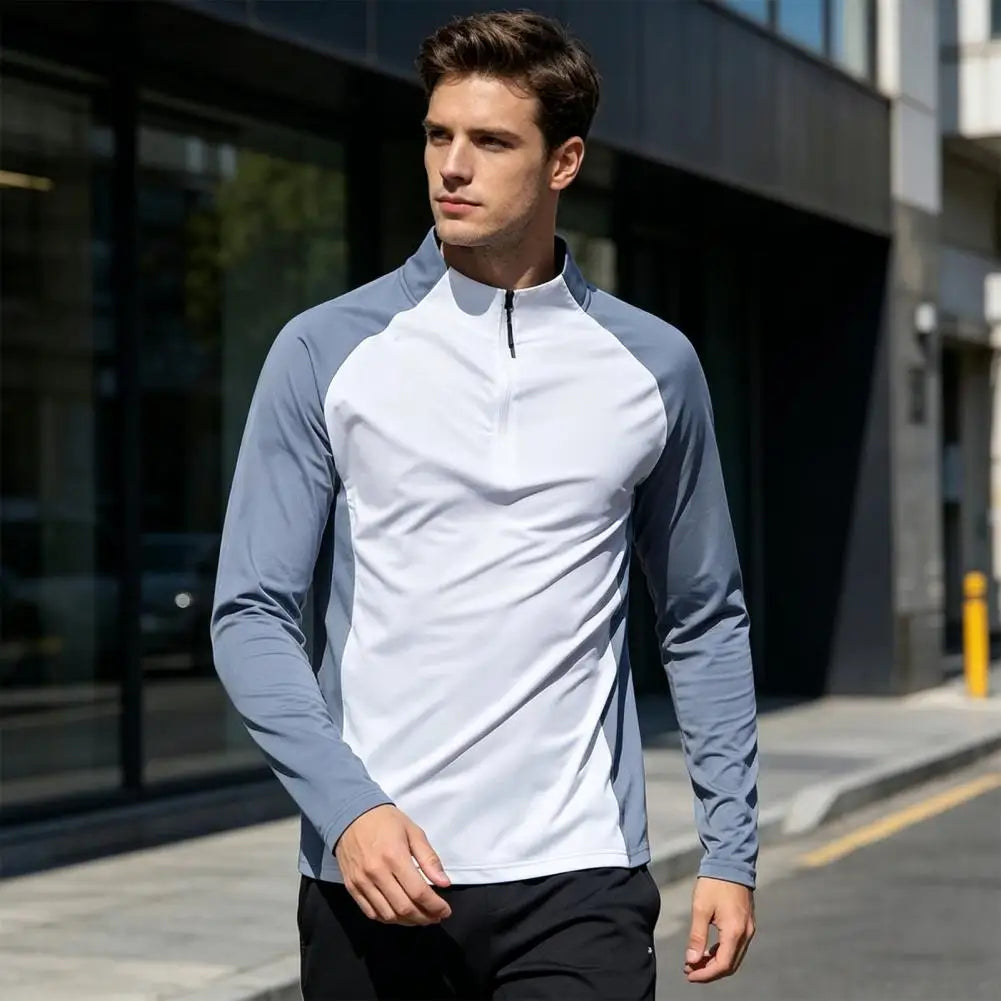 Quick Dry Breathable Men Active Tops Half-zip Long Sleeve UV Sun Protection Casual Summer Shirts for Gym Workout