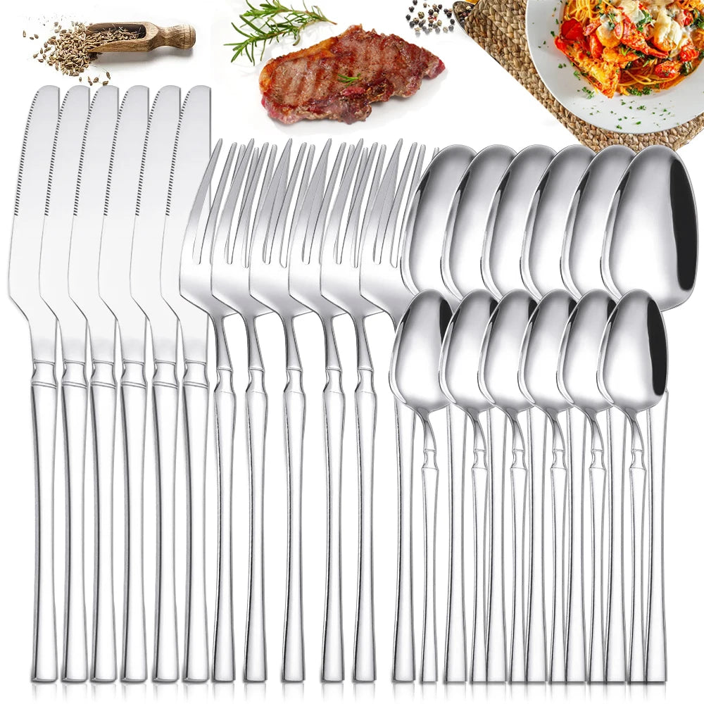 24pcs Cutlery Set Stainless Steel Tableware Knife Fork Coffee Spoons Dinnerware Dishwasher Safe Dinner Cutlery