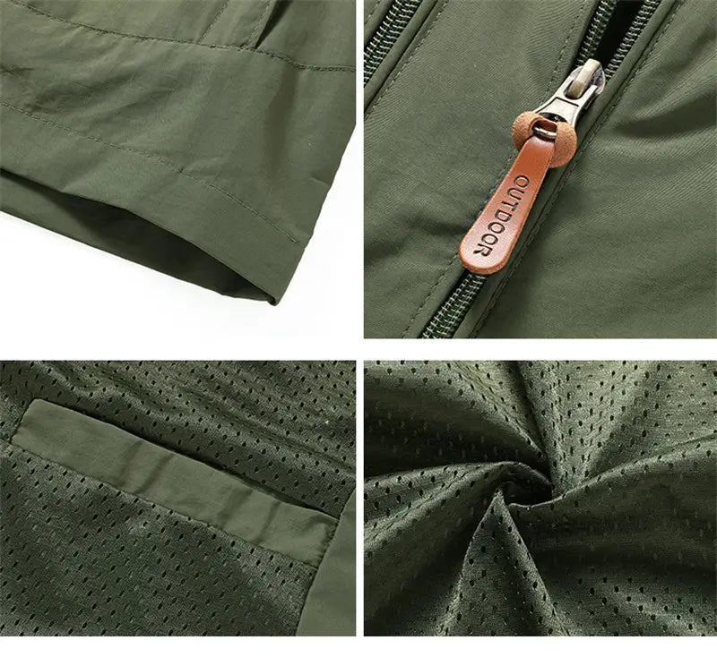 chaqueta cortavientos impermeable verde oliva de tejido de malla para hombre de Naturehike, con cremallera y tirador de cuero rotulado outdoor