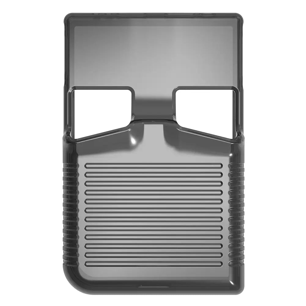 Transparent gray TPU protective case with textured grip and camera cutouts for the back of the Anbernic RG 35XXPro game console.