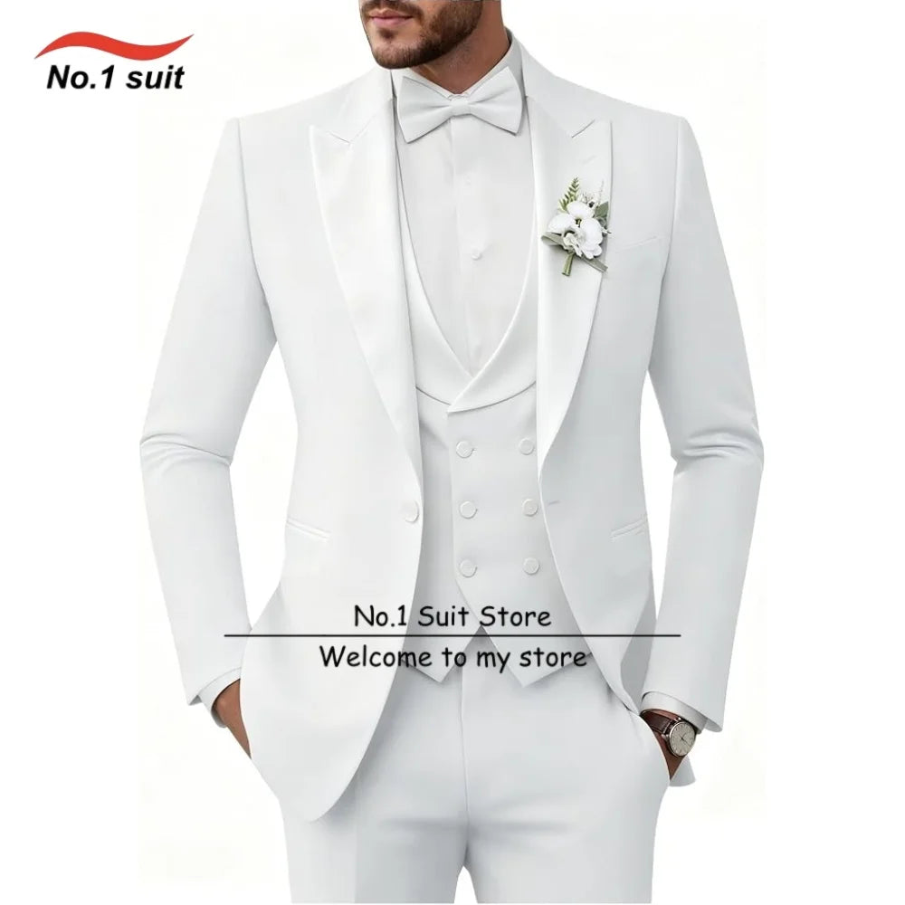Wedding Tuxedo for Mens 3 Piece Suits Slim Fit Men Tuxedos Double-Breasted Prom Peaked Lapel Men Suits
