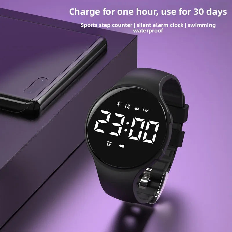Boys Student Sports Watch, Vibration Silent Alarm, Waterproof Swimming, Pedometer, No APP, Electronic Wristband for Kids Teenage