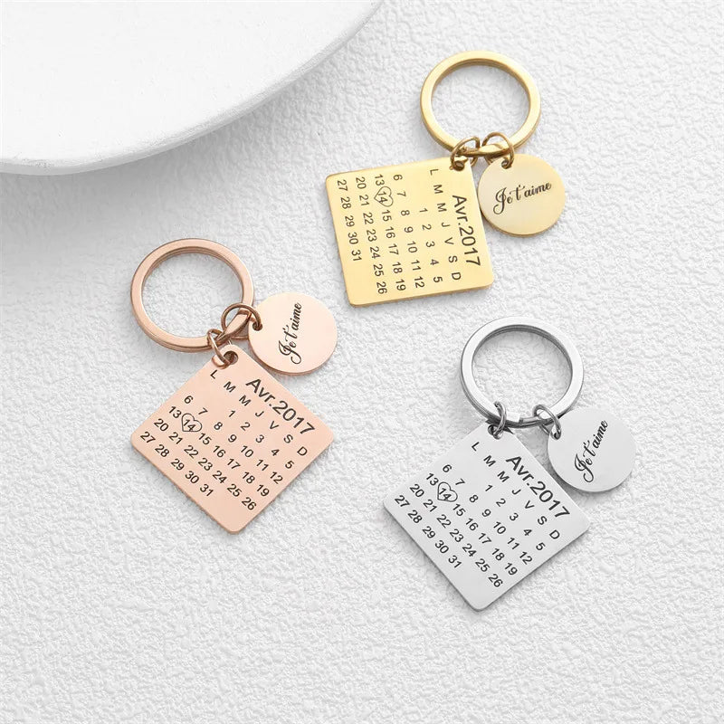 Valentine's Day Anniversary Date Customized Keychain Gift for Boyfriend Girlfriend Laser Print Text Personalized Car Key Ring
