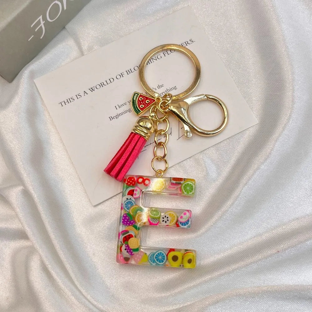 Personalized A-Z Key Ring Buckle Chains Y2k New Fruit Resin Keychain 26 Letter Pendant Fresh Cute Keyring Alphabet Initial Gift