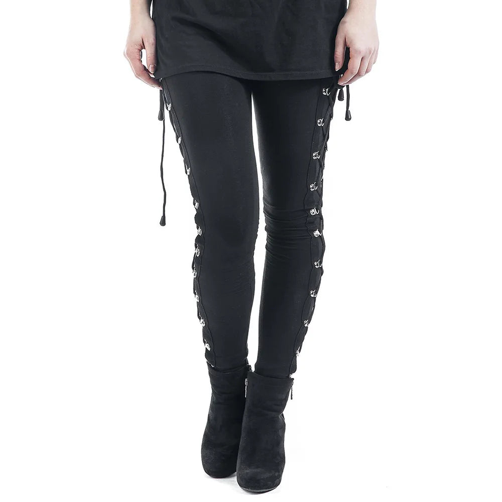 Gothic Leggings Black Vintage Women Punk Lace Up Bottoms Steampunk Pants Leggins Mujer Women Long Pencil Pants Trousers