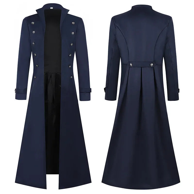 Men Gothic Trench Medieval Steampunk Retro Coat Double-breasted Trim Solid Men's Lapel Vintage Long Jackets