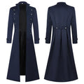 Men Gothic Trench Medieval Steampunk Retro Coat Double-breasted Trim Solid Men's Lapel Vintage Long Jackets