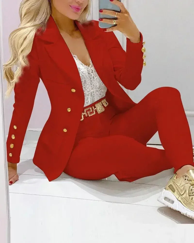 2026 Women Formal Jacket & Trousers Office Lady Outfits Autumn Women Two Pieces Set Print Blazer Coat & Pants Suit Sets Female