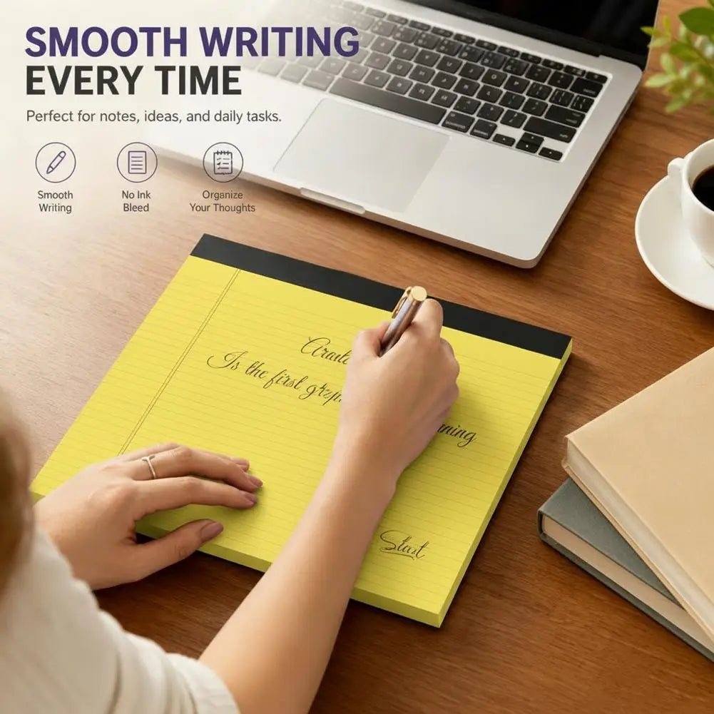 A5 lined colorful notepad for note taking featuring a bright yellow cover with black binding and the brand name Slant printed in cursive.