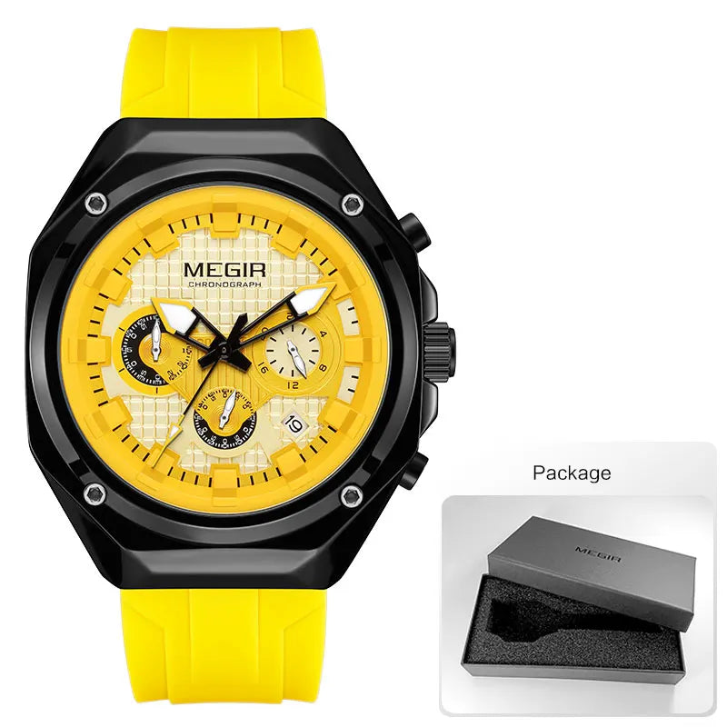 MEGIR New Sport Chronograph Quartz Watches for Men Women Waterproof Luminous Unisex Couple Wristwatch with Silicone Strap