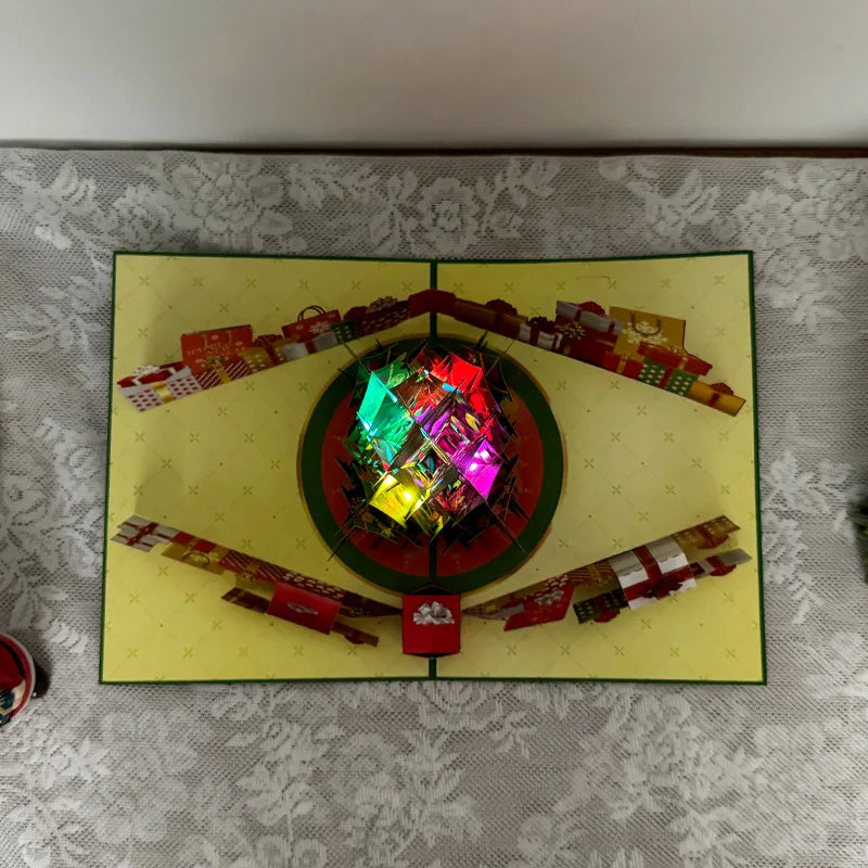 Christmas Greeting Card with Music and Lights Colorful Christmas Tree 3D Creative Gift Blessing Message Foreign Trade Thank You