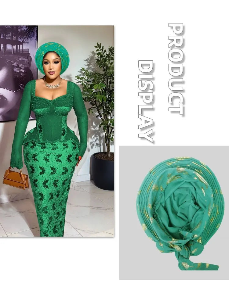 Nigerian Wedding Geles African Headtie Auto Gele Turbans For Women Aso Oke Fabric Muslim Headwear Headpiece Female Head Wraps
