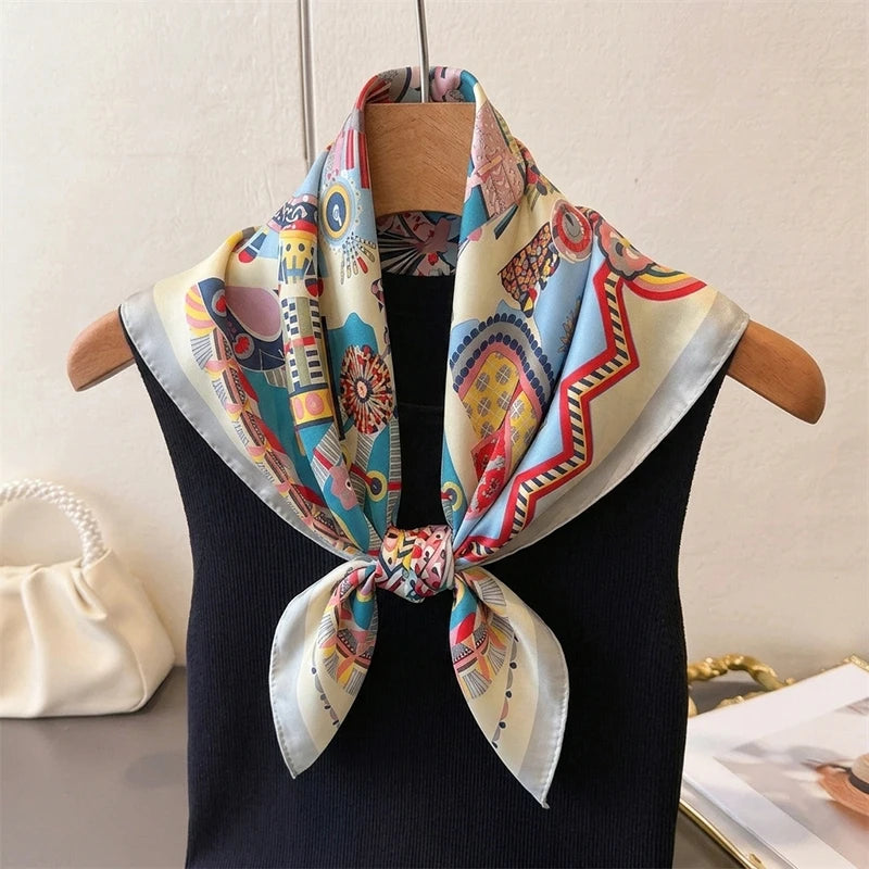 Female Scarf Head Wrap Hijab Print Turban Luxury Fashion Square Headscarf Bandana Neckerchief Handkerchief Shawl Windproof Wraps